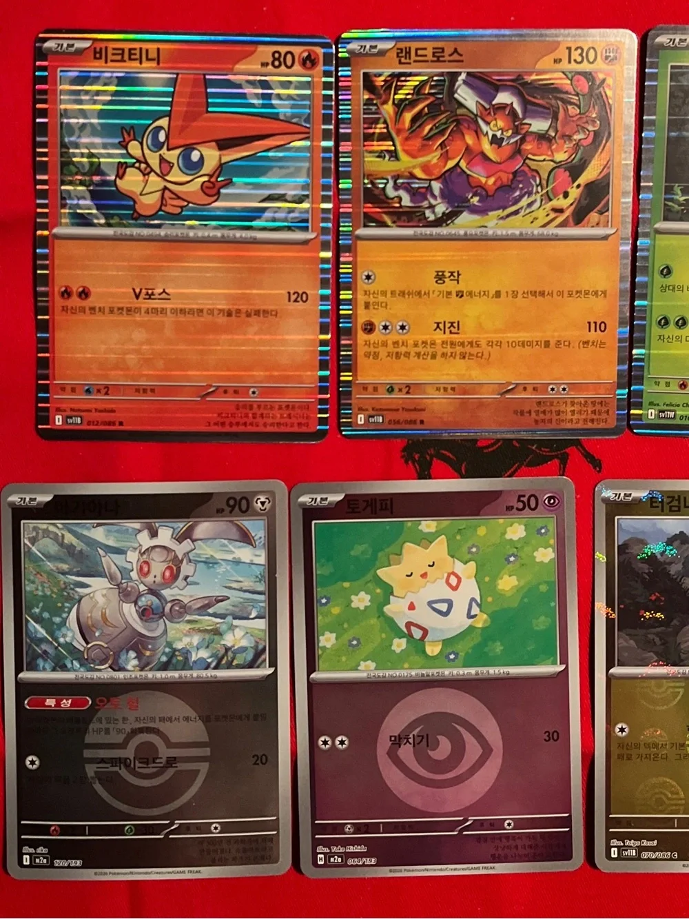 Pokemon Trading Card Lot with Red, Orange, Green, Black and Gold Holo Cards